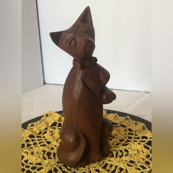 VTG Hand Carved Wooden Cat Statue Figurine Accent Piece - Picture 2 of 13